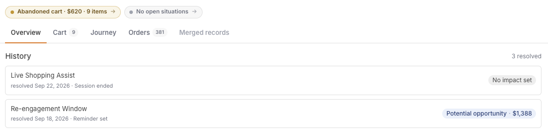 Customer alert history