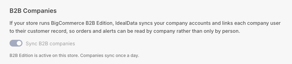 B2B company integration for BigCommerce